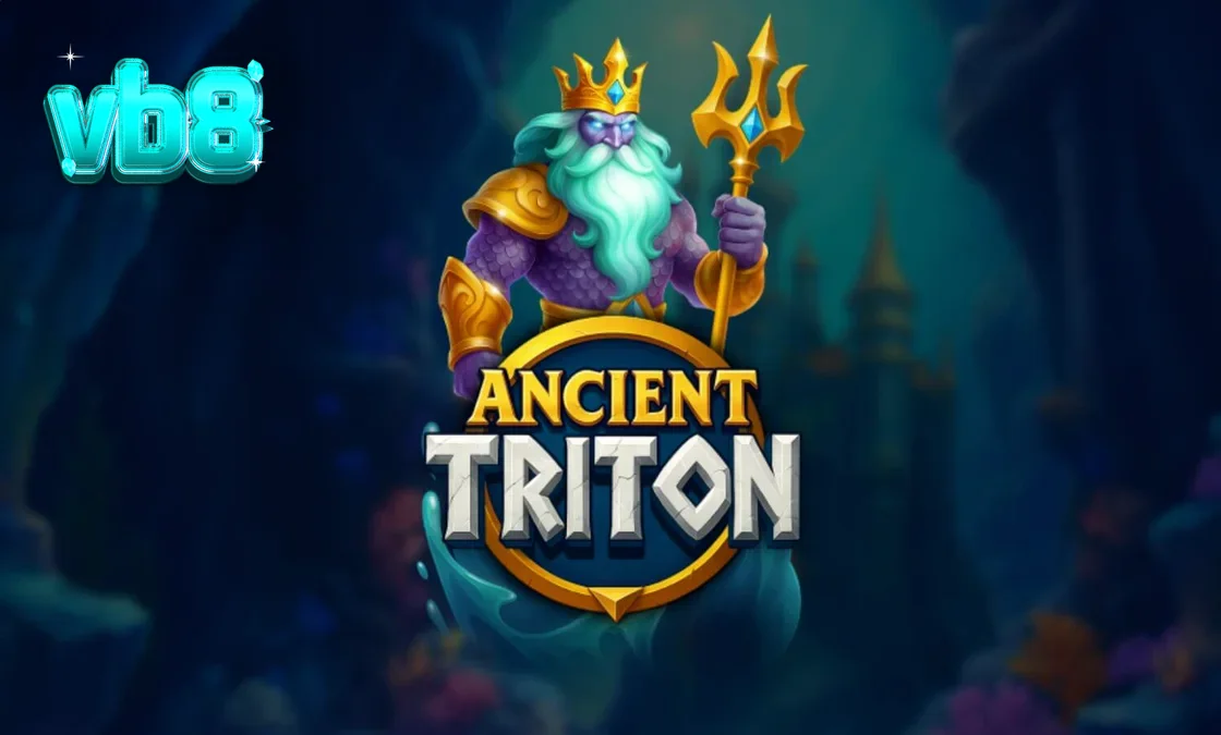 Ancient Triton স্লট গেমের একটি দৃশ্য যেখানে সমুদ্রের দেবতা ট্রাইটন এবং পানির নিচের প্রাসাদ দেখা যাচ্ছে